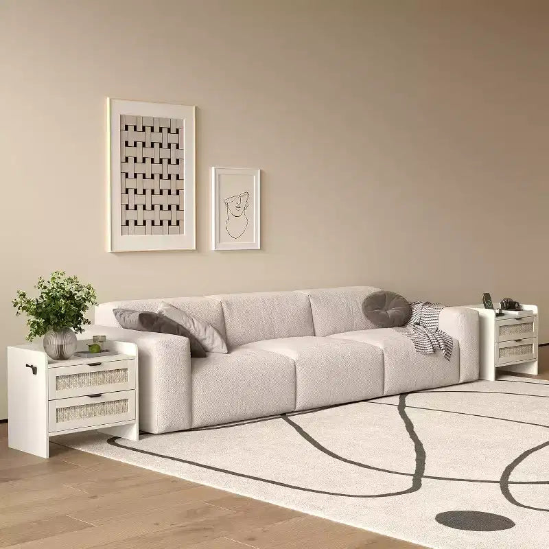 Rattan Nightstand with Charging Station, 2-Drawer Boho Bedside Table with Type-C Port and USB