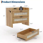 Rattan Nightstand with Charging Station, 2-Drawer Boho Bedside Table with Type-C Port and USB