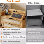 Rattan Nightstand with Charging Station, 2-Drawer Boho Bedside Table with Type-C Port and USB