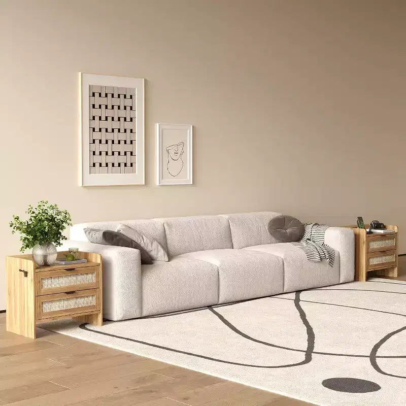 Rattan Nightstand with Charging Station, 2-Drawer Boho Bedside Table with Type-C Port and USB