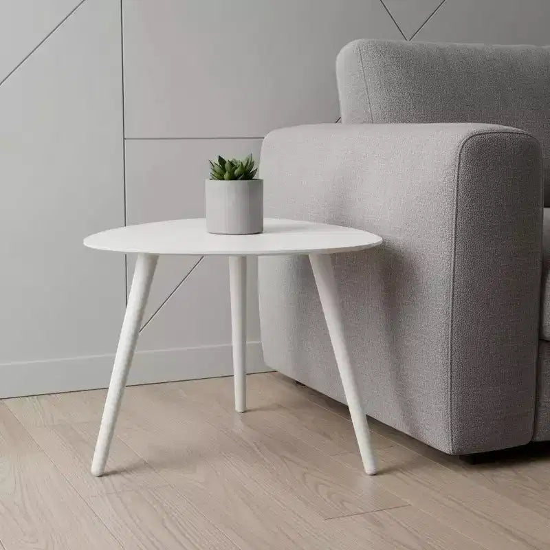 14" White Aluminum End Table, Triangular Lightweight Side Table for Living Room or Bedroom