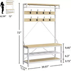 Industrial Hall Tree Shoe Bench, 72 Coat Rack with Storage Shelf, Hanging Bar & 8 Hooks for Entryway