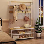 Industrial Hall Tree Shoe Bench, 72 Coat Rack with Storage Shelf, Hanging Bar & 8 Hooks for Entryway
