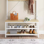 Industrial Hall Tree Shoe Bench, 72 Coat Rack with Storage Shelf, Hanging Bar & 8 Hooks for Entryway