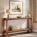 Solid Wood Console Table, Narrow Entryway Table with Storage for Living Room, Entrance, Behind Sofa, Brown