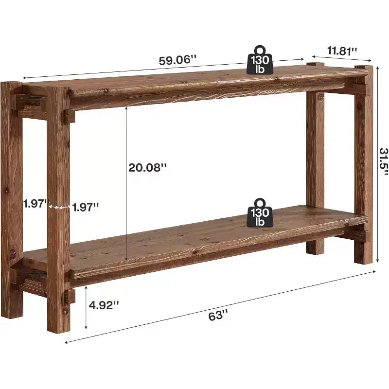 Solid Wood Console Table, Narrow Entryway Table with Storage for Living Room, Entrance, Behind Sofa, Brown
