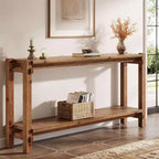 Solid Wood Console Table, Narrow Entryway Table with Storage for Living Room, Entrance, Behind Sofa, Brown