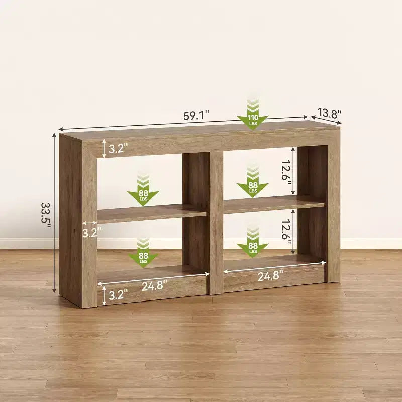 59-Inch Entryway Table with 2-Tier Shelf, Rectangle Design Sofa Console Table for Entryway, Living Room, Hallway, Oak Color