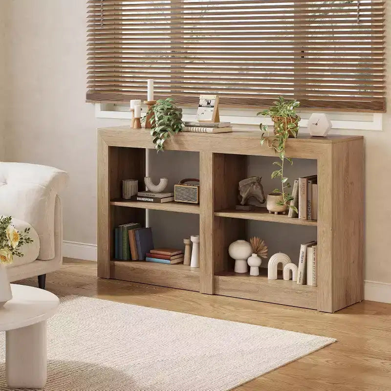 59-Inch Entryway Table with 2-Tier Shelf, Rectangle Design Sofa Console Table for Entryway, Living Room, Hallway, Oak Color