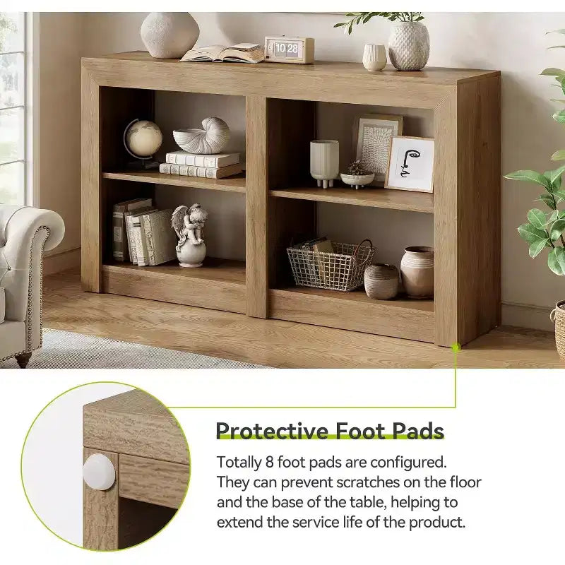 59-Inch Entryway Table with 2-Tier Shelf, Rectangle Design Sofa Console Table for Entryway, Living Room, Hallway, Oak Color