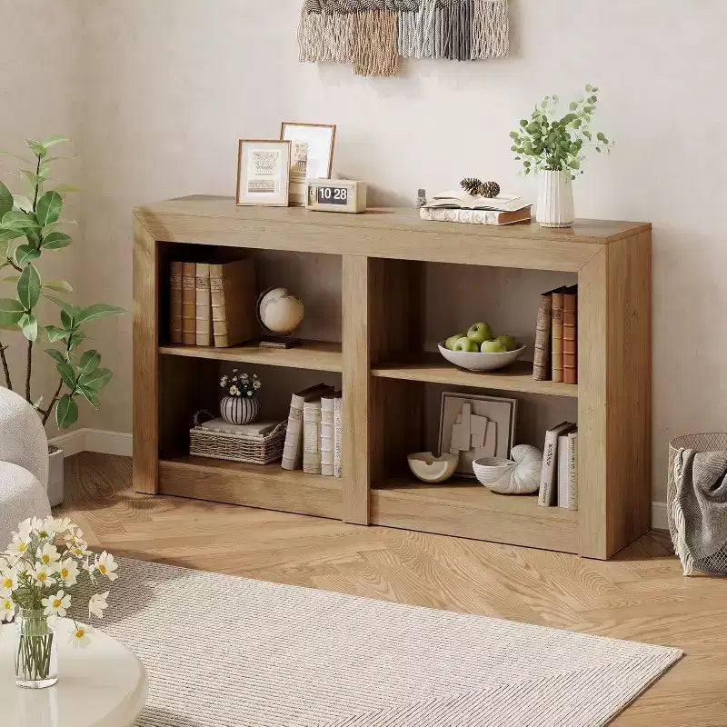 59-Inch Entryway Table with 2-Tier Shelf, Rectangle Design Sofa Console Table for Entryway, Living Room, Hallway, Oak Color