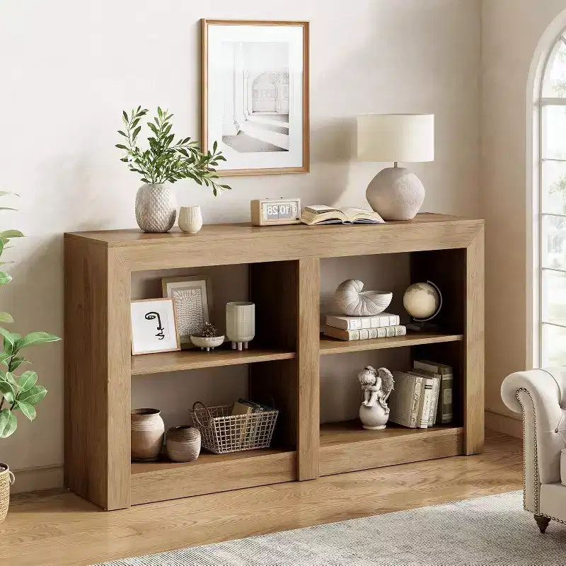 59-Inch Entryway Table with 2-Tier Shelf, Rectangle Design Sofa Console Table for Entryway, Living Room, Hallway, Oak Color