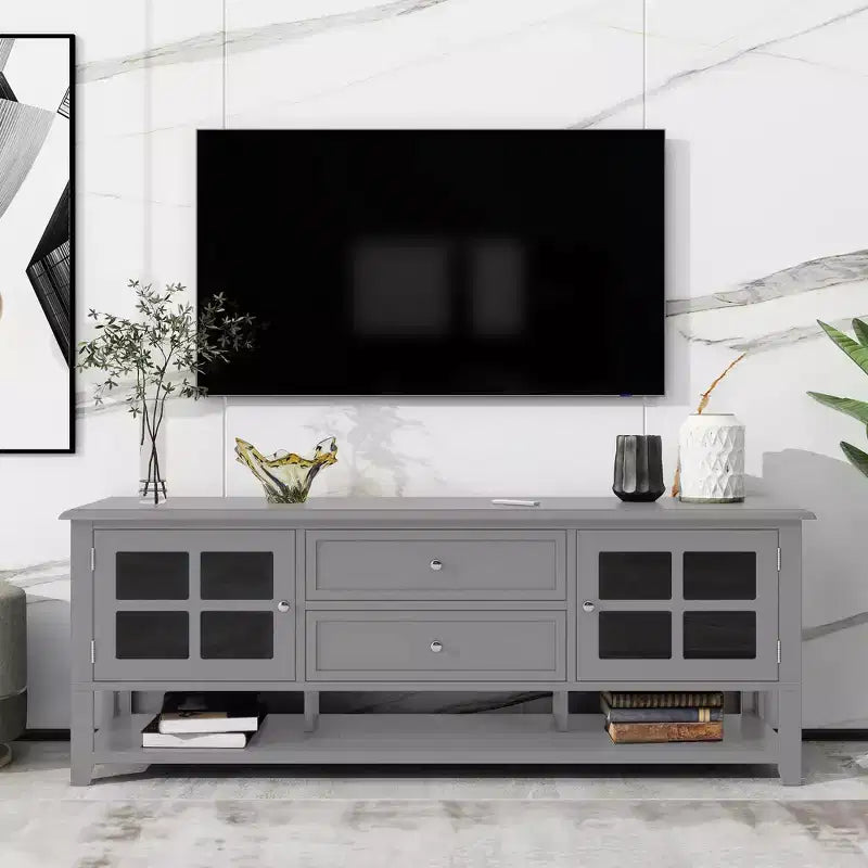 59" Modern TV Stand for 60" TVs, Grey MDF Media Console with Multifunctional Storage & Silent Magnetic Doors