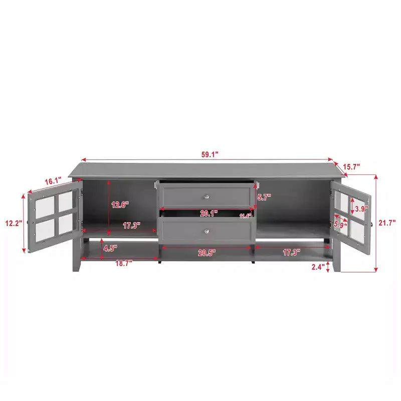 59" Modern TV Stand for 60" TVs, Grey MDF Media Console with Multifunctional Storage & Silent Magnetic Doors