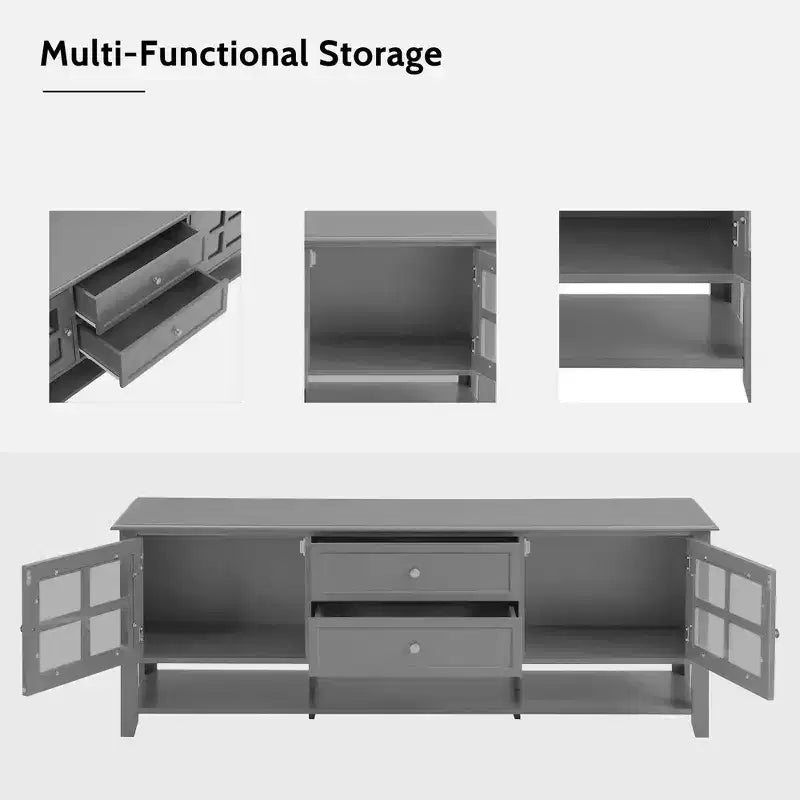 59" Modern TV Stand for 60" TVs, Grey MDF Media Console with Multifunctional Storage & Silent Magnetic Doors