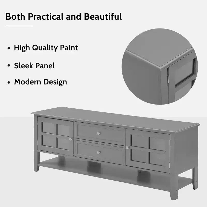 59" Modern TV Stand for 60" TVs, Grey MDF Media Console with Multifunctional Storage & Silent Magnetic Doors