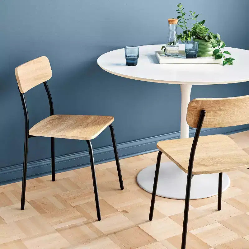 Set of 2 Wood with Metal Base Dining Chair, Natural Armless Chairs with Powder-Coated Steel Frame
