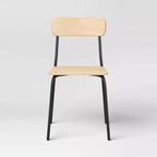 Set of 2 Wood with Metal Base Dining Chair, Natural Armless Chairs with Powder-Coated Steel Frame