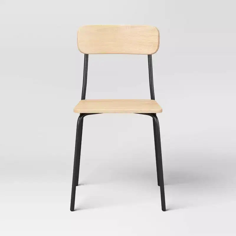 Set of 2 Wood with Metal Base Dining Chair, Natural Armless Chairs with Powder-Coated Steel Frame