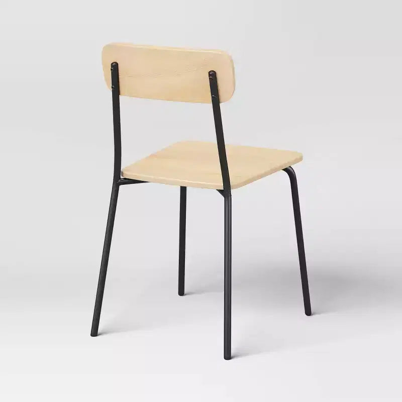 Set of 2 Wood with Metal Base Dining Chair, Natural Armless Chairs with Powder-Coated Steel Frame