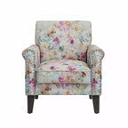 Traditional Rolled Arm Accent Chair with Pewter Nailheads Floral Pattern Pink