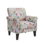 Traditional Rolled Arm Accent Chair with Pewter Nailheads Floral Pattern Pink