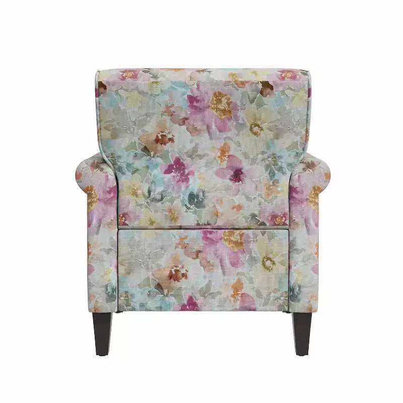 Traditional Rolled Arm Accent Chair with Pewter Nailheads Floral Pattern Pink