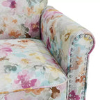 Traditional Rolled Arm Accent Chair with Pewter Nailheads Floral Pattern Pink
