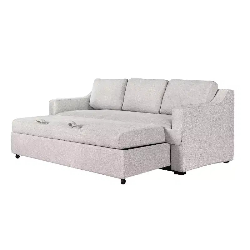 Queen Size Pullout Sofa Bed, Linen Convertible Couch with Innerspring Mattress, Seats 3