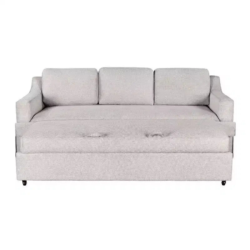 Queen Size Pullout Sofa Bed, Linen Convertible Couch with Innerspring Mattress, Seats 3