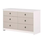 6 Drawer Double Dresser White/Beige