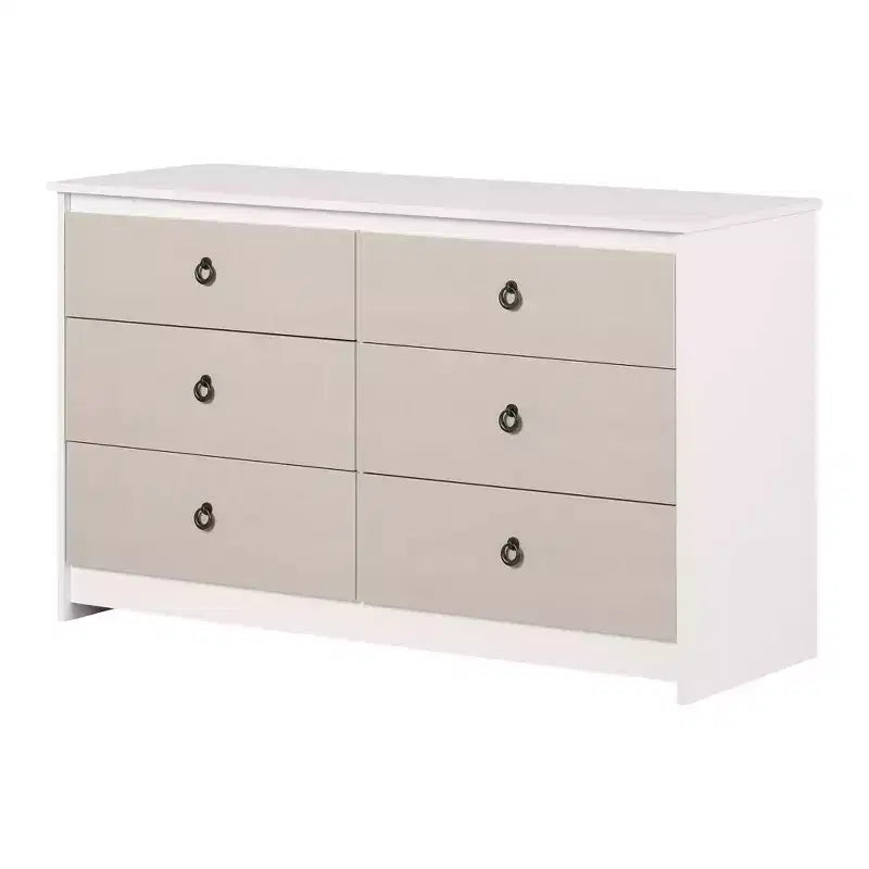 6 Drawer Double Dresser White/Beige