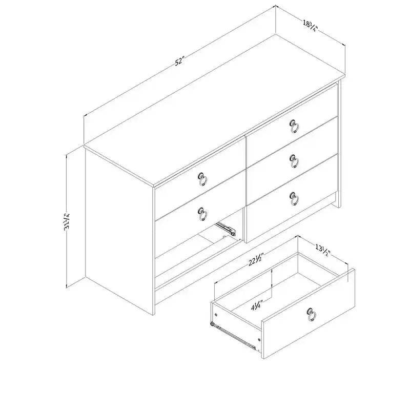 6 Drawer Double Dresser White/Beige
