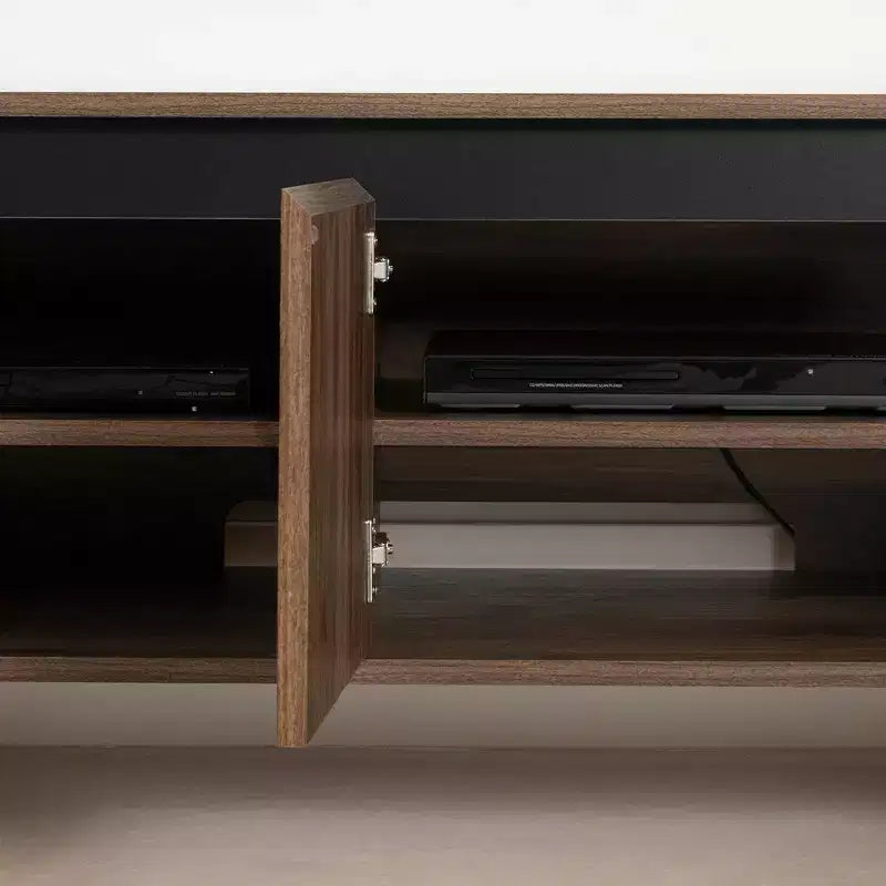 TV Stand for TVs up to 60", Natural Walnut Laminated Particle Board with 3 Doors and Open Compartments
