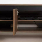 TV Stand for TVs up to 60", Natural Walnut Laminated Particle Board with 3 Doors and Open Compartments