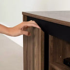 TV Stand for TVs up to 60", Natural Walnut Laminated Particle Board with 3 Doors and Open Compartments