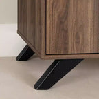 TV Stand for TVs up to 60", Natural Walnut Laminated Particle Board with 3 Doors and Open Compartments