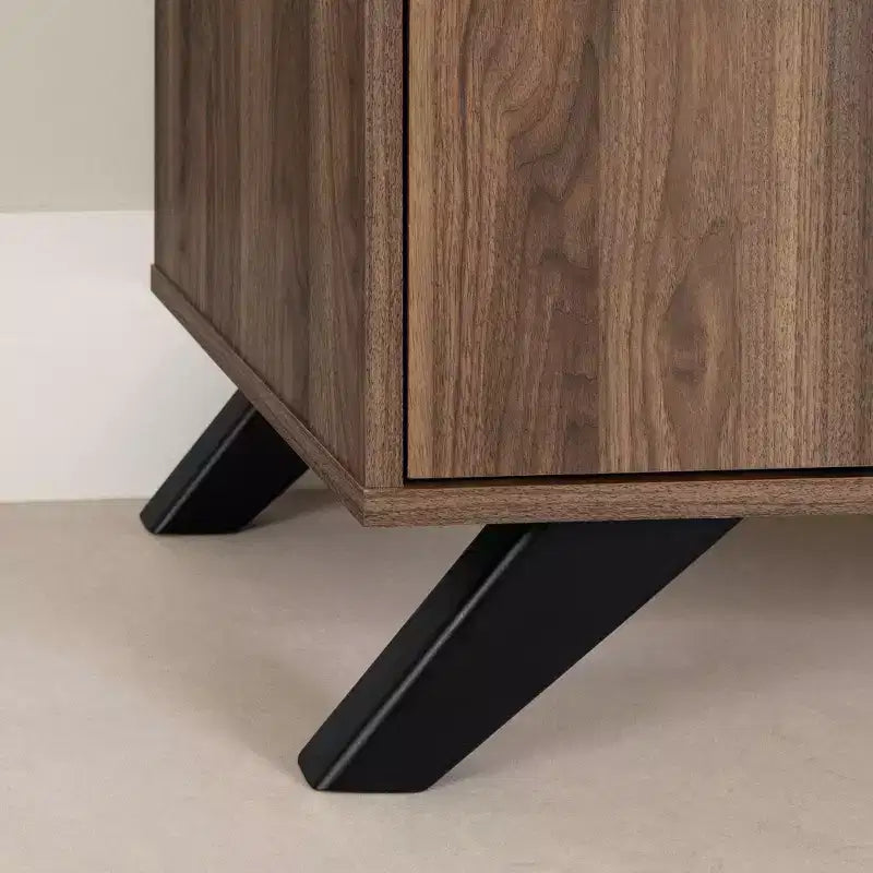TV Stand for TVs up to 60", Natural Walnut Laminated Particle Board with 3 Doors and Open Compartments