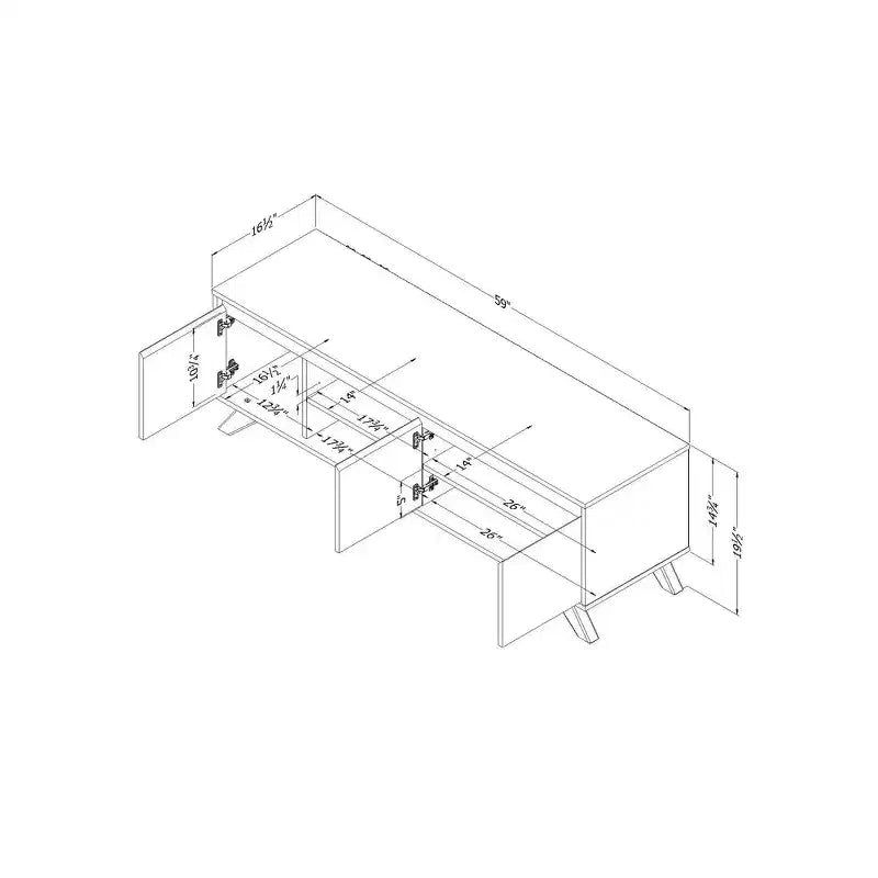 TV Stand for TVs up to 60", Natural Walnut Laminated Particle Board with 3 Doors and Open Compartments