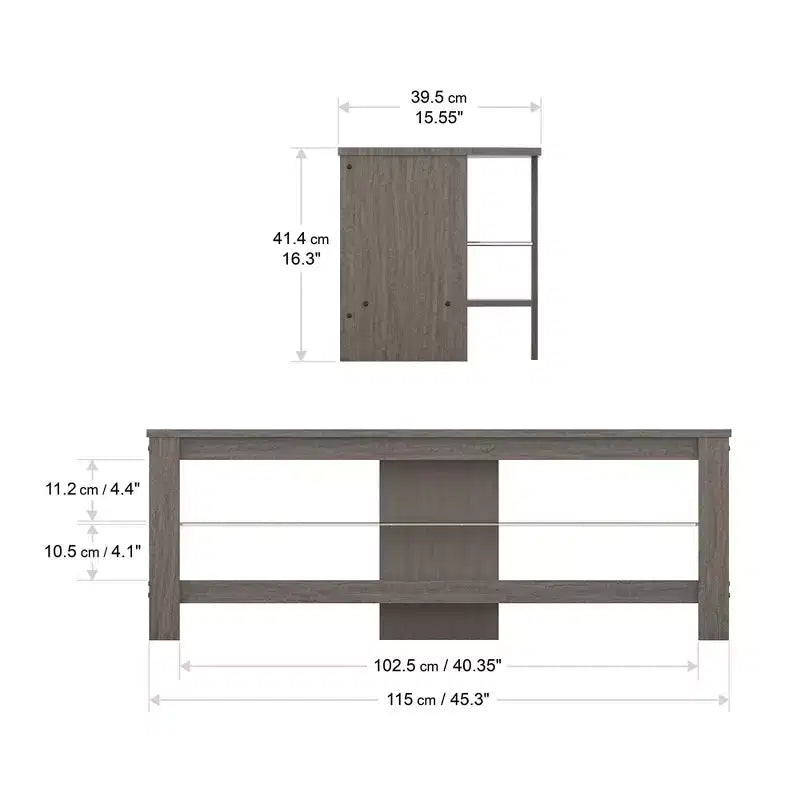 Corner TV Stand for TVs up to 55", Gray Oak MDF with Glass Shelf, Open Shelves, Cable Management