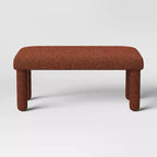 Upholstered Bench in Rust Boucle, Rectangle Plywood Frame Accent Bench for Bedroom or Entryway