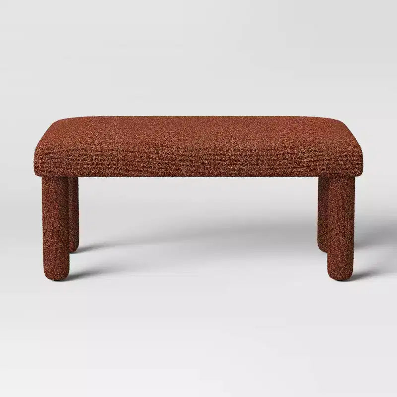 Upholstered Bench in Rust Boucle, Rectangle Plywood Frame Accent Bench for Bedroom or Entryway