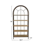 78" Metal Framed Bookshelf, 5-Tier Fir Wood Shelves, Industrial Iron Frame, 36.5" Long