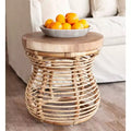 22.44" Round Side Table with Mango Wood Top and Rattan Frame, Tulip Shape, Tan, No Assembly