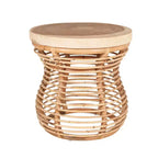 22.44" Round Side Table with Mango Wood Top and Rattan Frame, Tulip Shape, Tan, No Assembly
