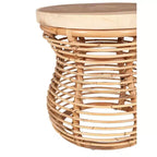 22.44" Round Side Table with Mango Wood Top and Rattan Frame, Tulip Shape, Tan, No Assembly