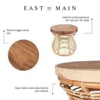 22.44" Round Side Table with Mango Wood Top and Rattan Frame, Tulip Shape, Tan, No Assembly