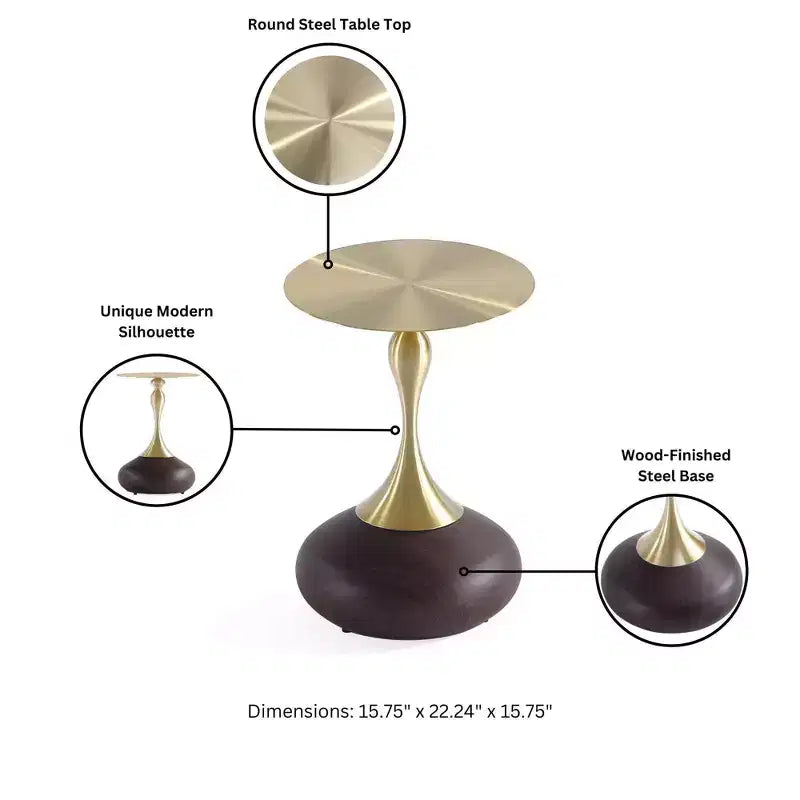 Set of 2 Round Gold Steel End Tables with Metal Base, Fully Assembled, 15.75" Diameter