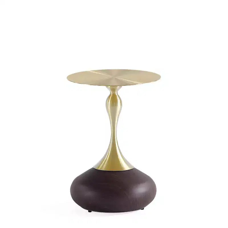 Set of 2 Round Gold Steel End Tables with Metal Base, Fully Assembled, 15.75" Diameter