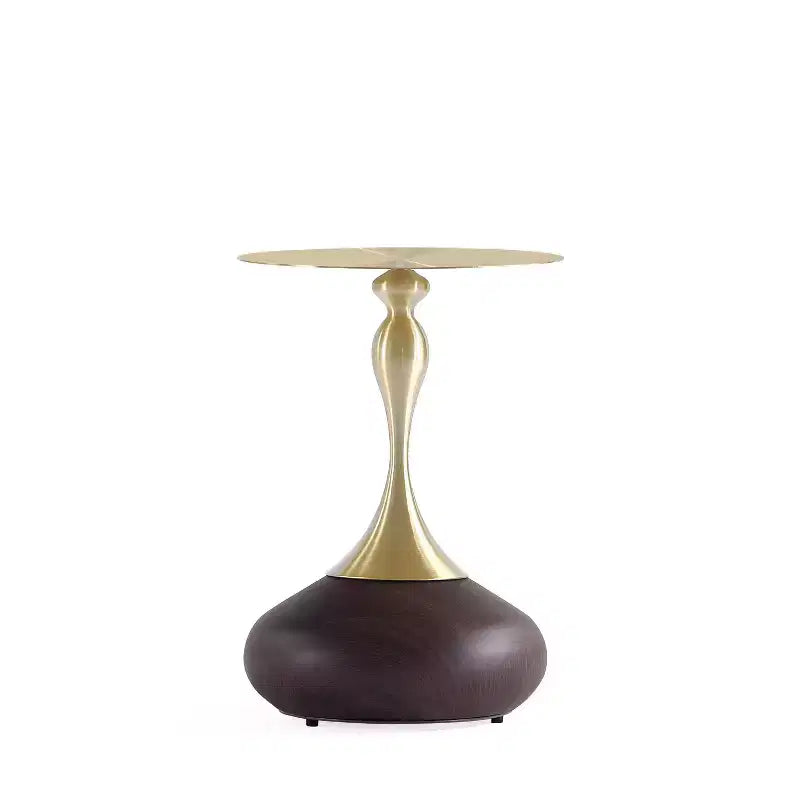 Set of 2 Round Gold Steel End Tables with Metal Base, Fully Assembled, 15.75" Diameter